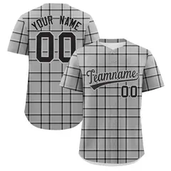 Gray Black Plaid Authentic Baseball Jersey 1