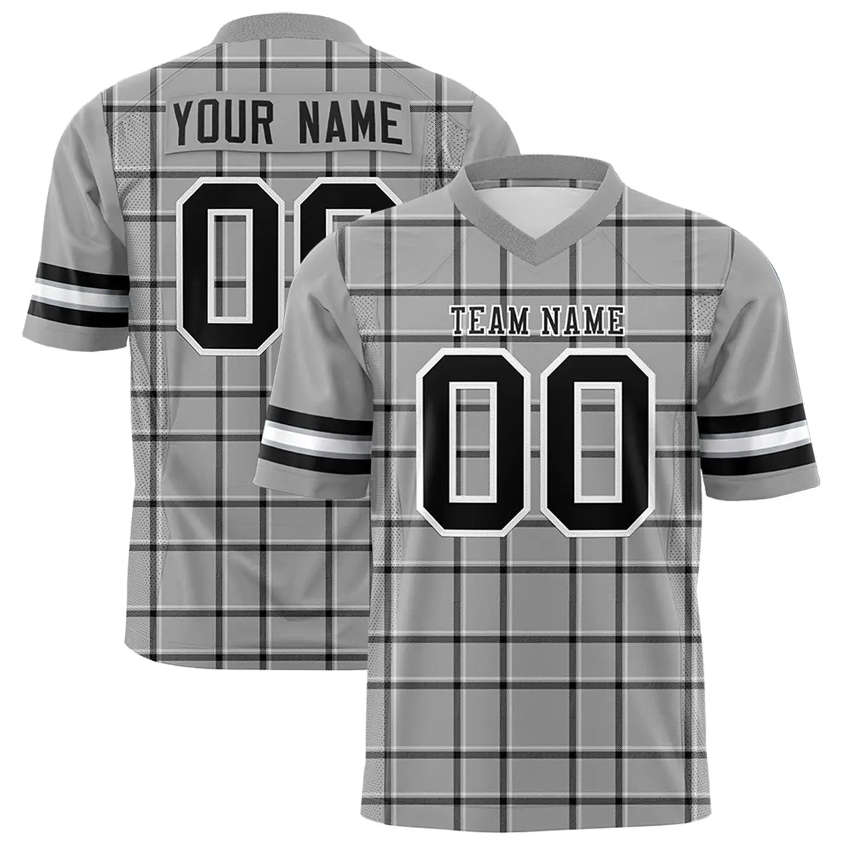 Gray Black Plaid Pattern Authentic Football Jersey