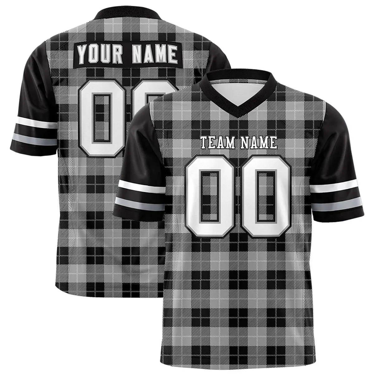 Gray Black Plaid Pattern Authentic Football Jersey