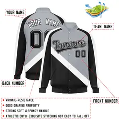 Gray Black Raglan Full-Snap Letterman Baseball Jacket 2