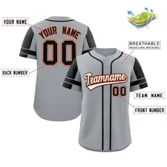 Gray Black Raglan Sleeves Authentic Baseball Jersey 2