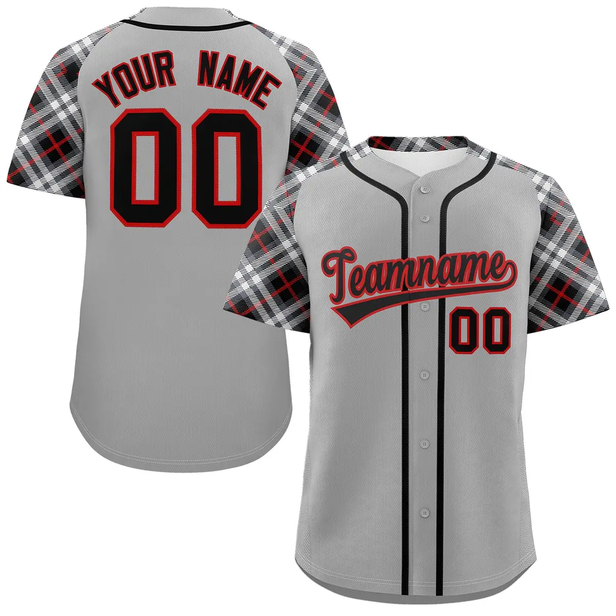 Gray Black-Red Raglan Sleeves Authentic Baseball Jersey