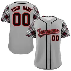 Gray Black-Red Raglan Sleeves Authentic Baseball Jersey 1