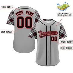Gray Black-Red Raglan Sleeves Authentic Baseball Jersey 2