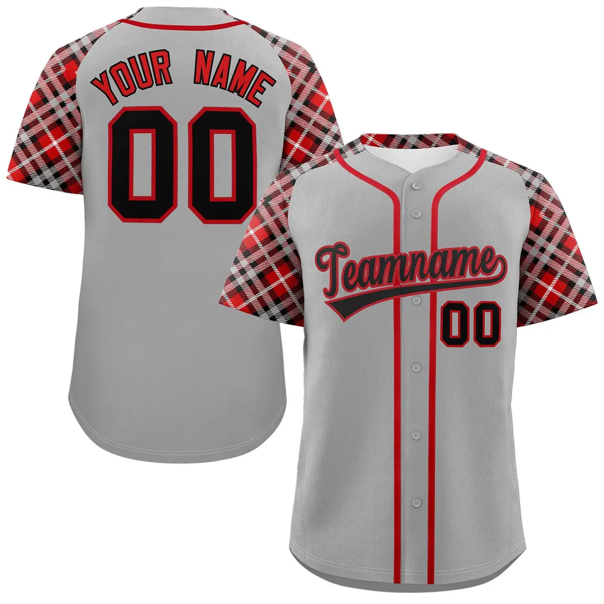Gray Black-Red Raglan Sleeves Authentic Baseball Jersey