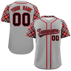 Gray Black-Red Raglan Sleeves Authentic Baseball Jersey 1