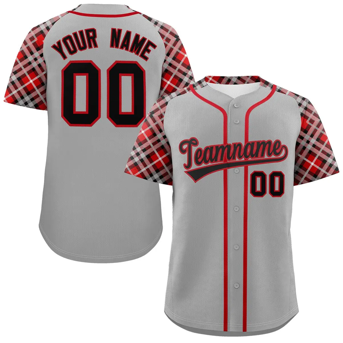 Gray Black-Red Raglan Sleeves Authentic Baseball Jersey