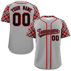 Gray Black-Red Raglan Sleeves Authentic Baseball Jersey 1