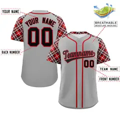 Gray Black-Red Raglan Sleeves Authentic Baseball Jersey 2