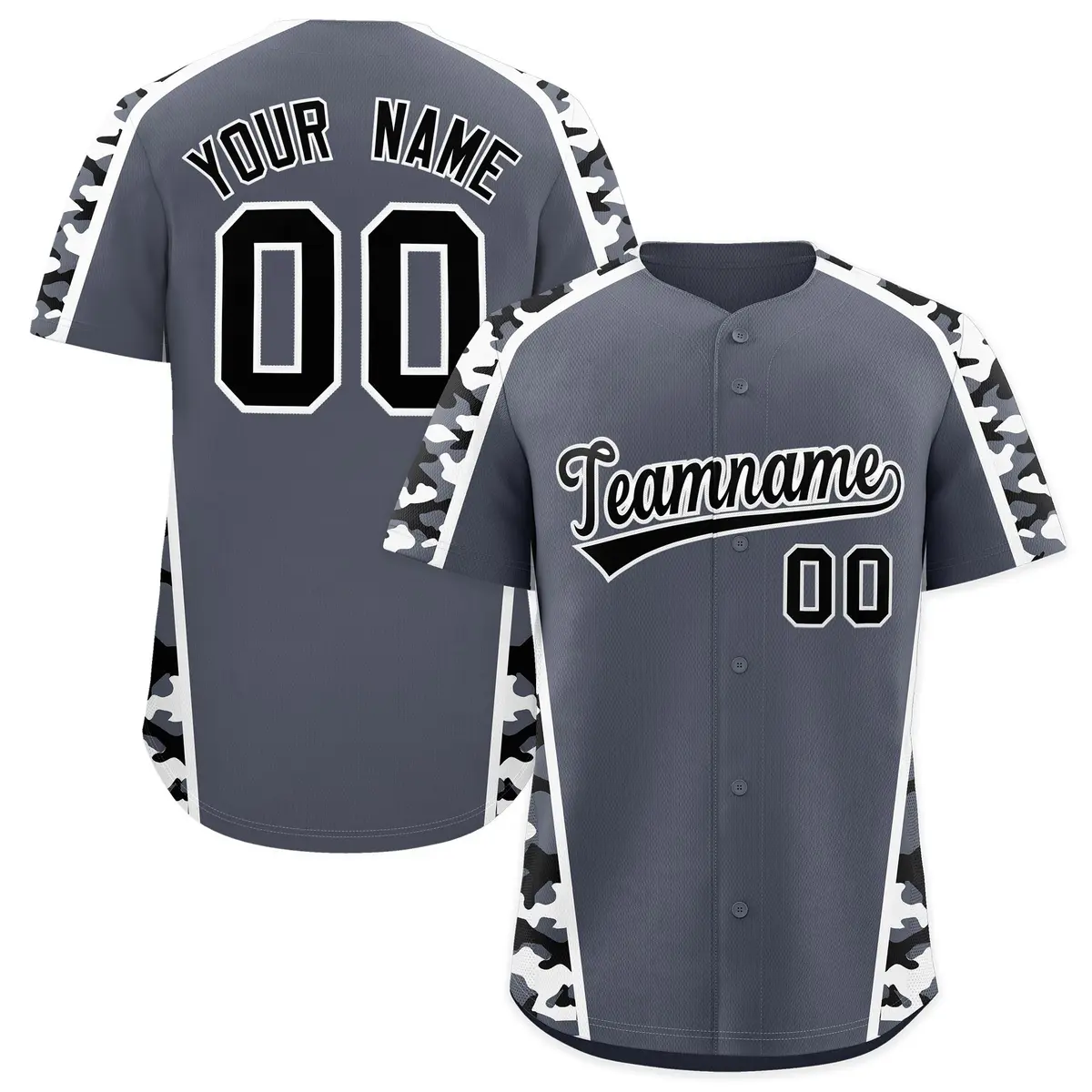 Gray Black Side Camo Baseball Jersey