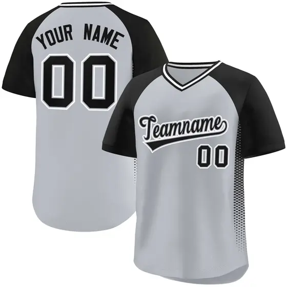 Gray Black Side Spot Raglan Pullover Baseball Jersey