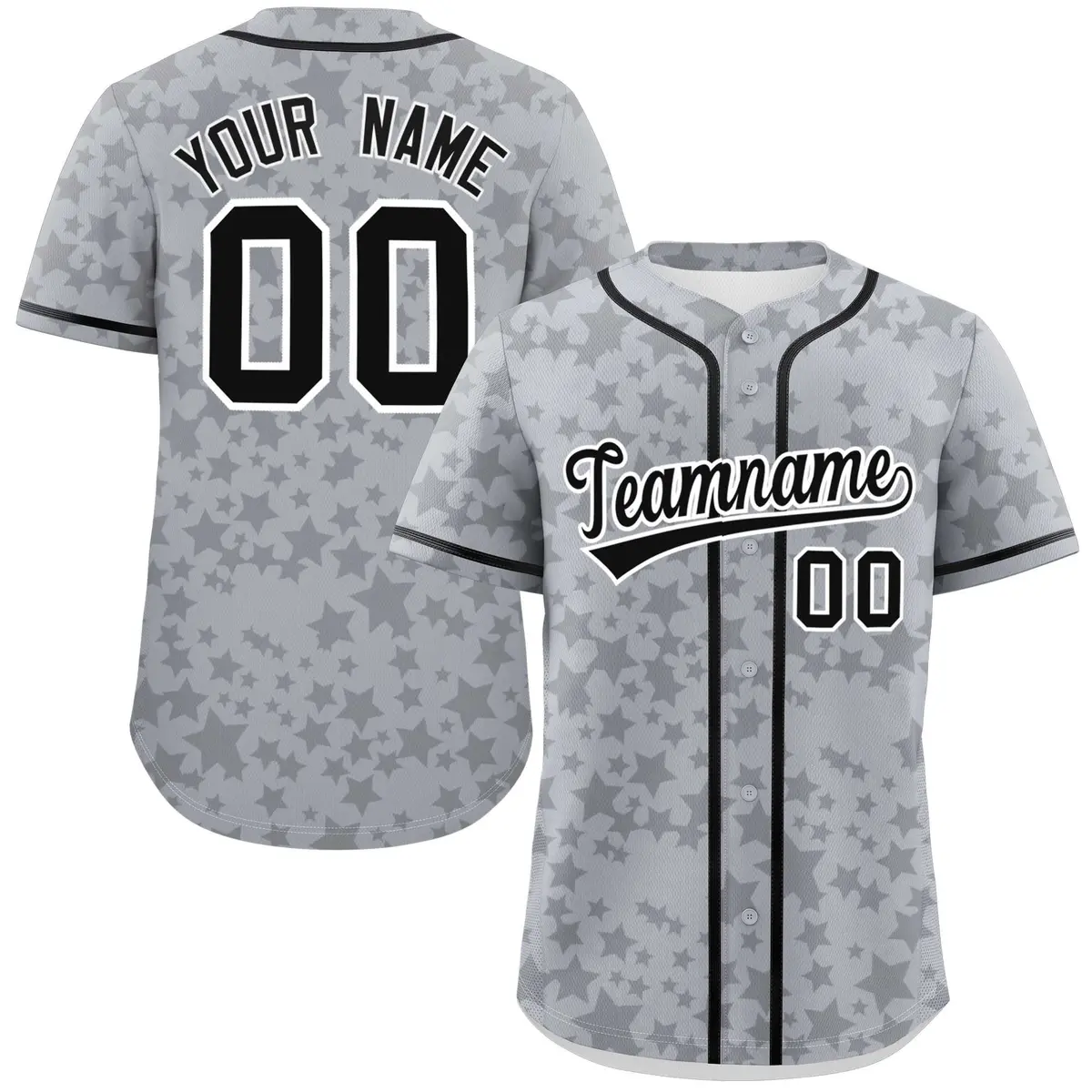Gray Black Star Graffiti Pattern Authentic Baseball Jersey