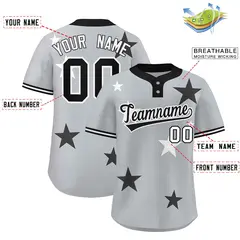 Gray Black Star Graffiti Two-Button Baseball Jersey 2