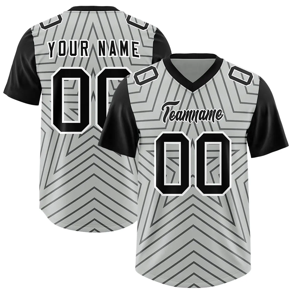 Gray Black Star Pattern Raglan Football Jersey