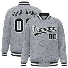 Gray Black Star Pattern Varsity Letterman Baseball Jacket 1