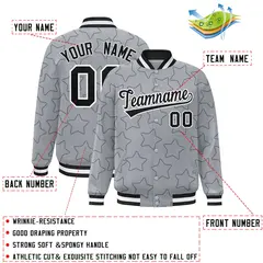 Gray Black Star Pattern Varsity Letterman Baseball Jacket 2