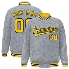 Gray Black Star Pattern Varsity Letterman Baseball Jacket 1