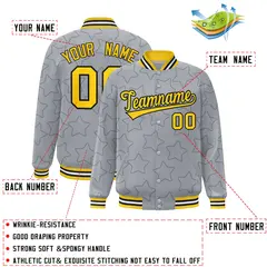 Gray Black Star Pattern Varsity Letterman Baseball Jacket 2