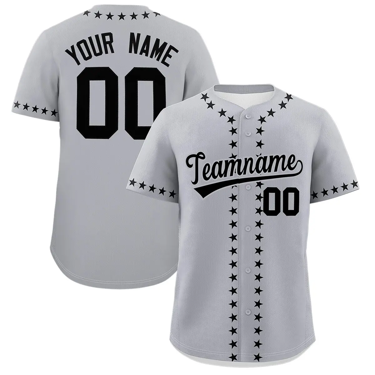 Gray Black Star Ribbing Authentic Baseball Jersey
