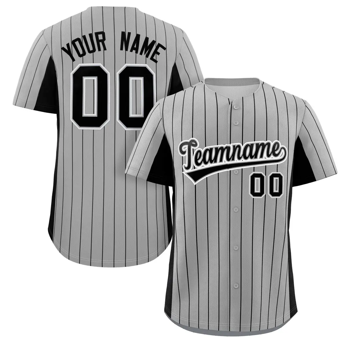 Gray Black Stripe Full Button Authentic Baseball Jersey