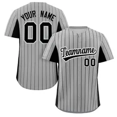 Gray Black Stripe Full Button Authentic Baseball Jersey 1