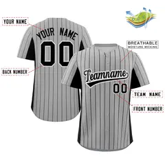 Gray Black Stripe Full Button Authentic Baseball Jersey 2