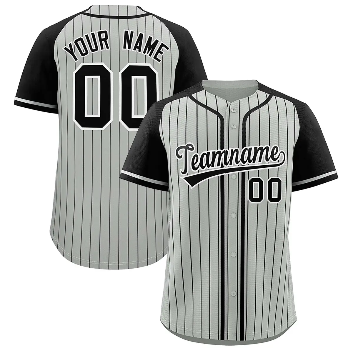 Gray Black Stripe Raglan Authentic Baseball Jersey