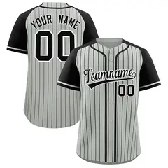 Gray Black Stripe Raglan Authentic Baseball Jersey