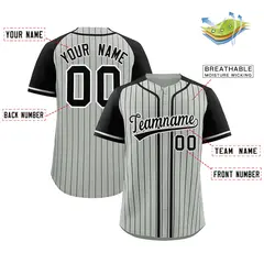 Gray Black Stripe Raglan Authentic Baseball Jersey 2