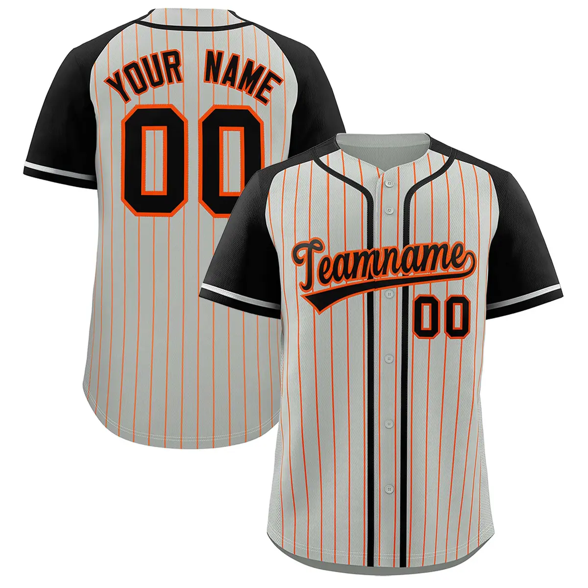 Gray Black Stripe Raglan Authentic Baseball Jersey