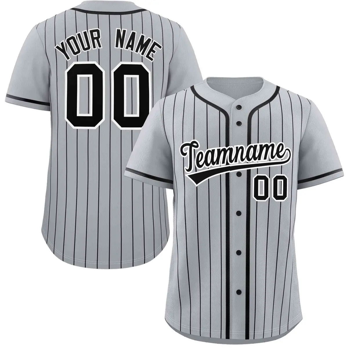 Gray Black Stripe Raglan Authentic Baseball Jersey