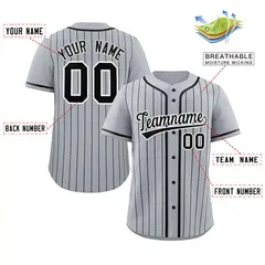 Gray Black Stripe Raglan Authentic Baseball Jersey 2