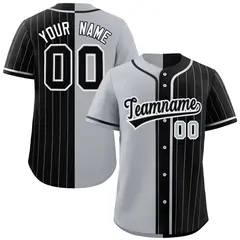 Gray Black Stripe-Solid Combo Authentic Baseball Jersey 1