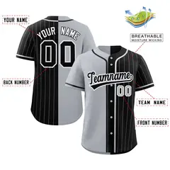 Gray Black Stripe-Solid Combo Authentic Baseball Jersey 2
