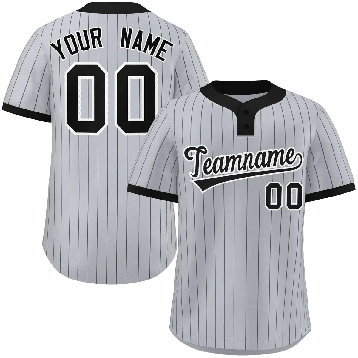 Gray Black Striped Fashion Two-Button Softball Jersey