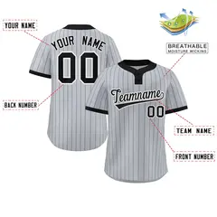 Gray Black Striped Fashion Two-Button Softball Jersey 2