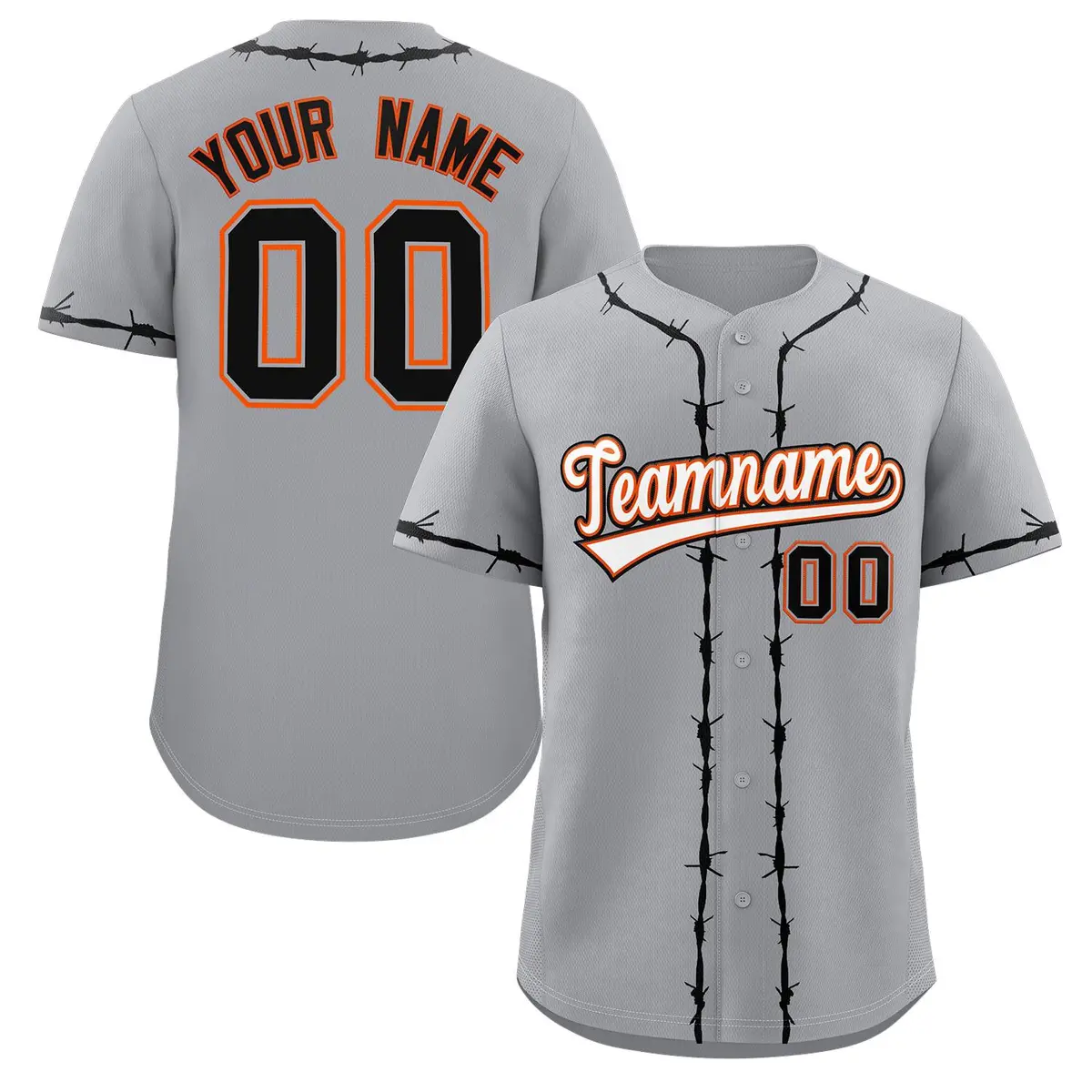 Gray Black Thorns Ribbed Authentic Classic Baseball Jersey