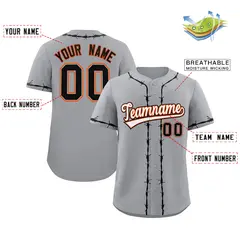 Gray Black Thorns Ribbed Authentic Classic Baseball Jersey 2