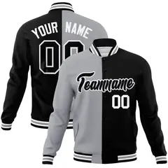 Gray Black Two Tone Split Varsity Full-Snap Letterman Jacket