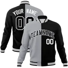 Gray Black Two Tone Split Varsity Full-Snap Letterman Jacket 1