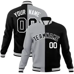 Gray Black Two Tone Split Varsity Full-Snap Letterman Jacket 1