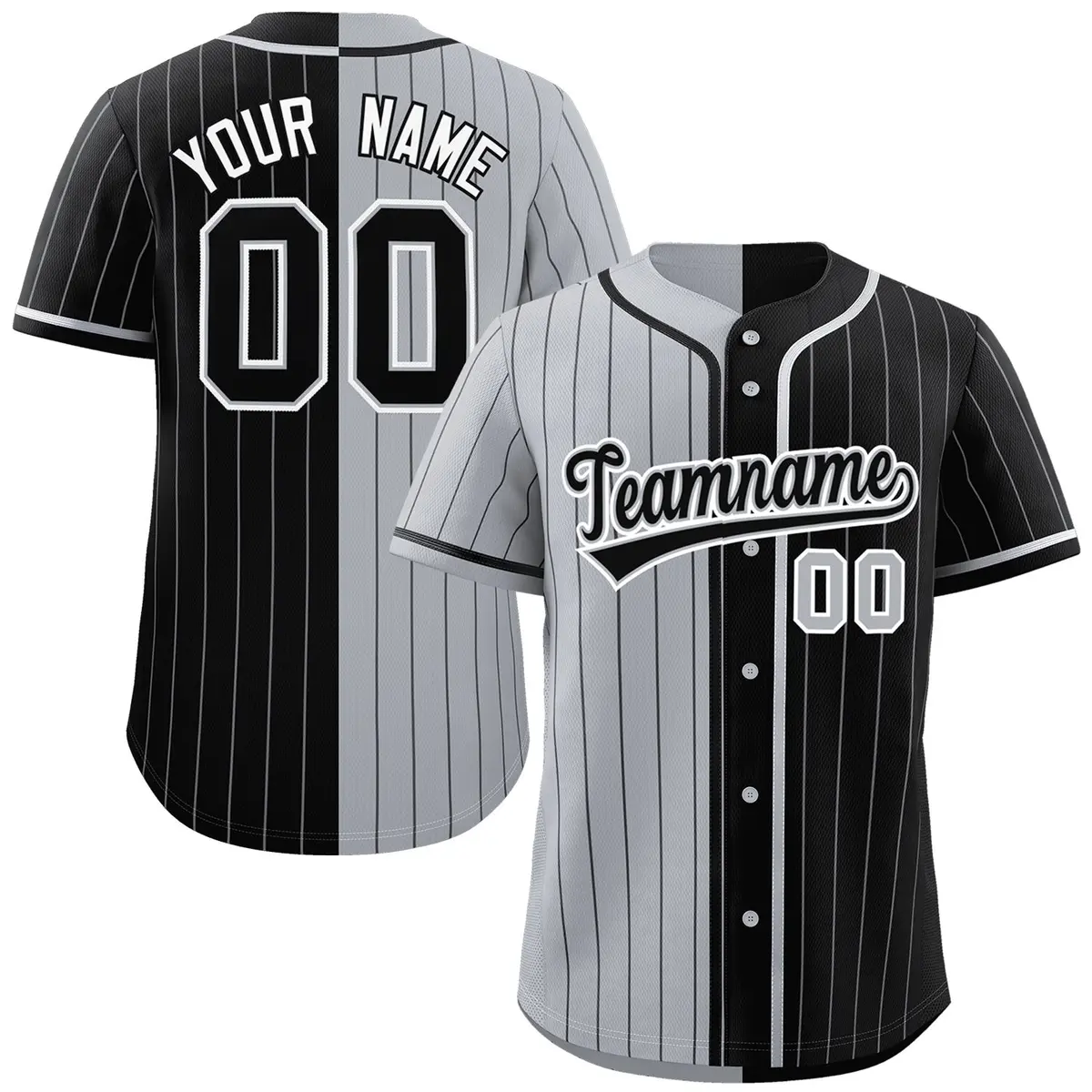 Gray Black Two Tone Striped Authentic Baseball Jersey