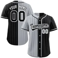 Gray Black Two Tone Striped Authentic Baseball Jersey 1