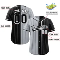 Gray Black Two Tone Striped Authentic Baseball Jersey 2