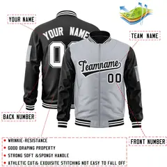 Gray Black Two-Tone Varsity Letterman Bomber Jacket 2