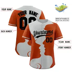 Gray Black Valentine's Day Couple Silhouettes Baseball Jersey 3