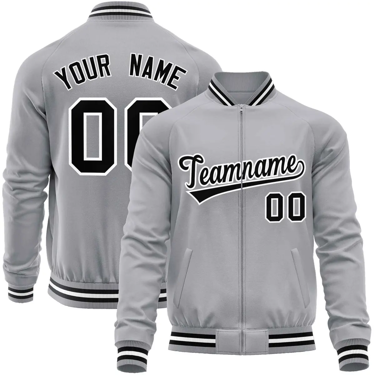 Gray Black Varsity Full-Zip Letterman Baseball Jacket