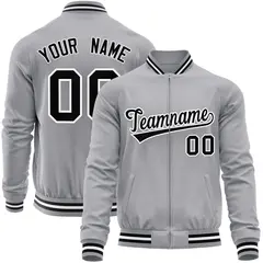 Gray Black Varsity Full-Zip Letterman Baseball Jacket