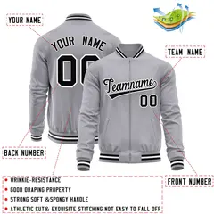 Gray Black Varsity Full-Zip Letterman Baseball Jacket 4