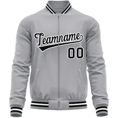 Gray Black Varsity Full-Zip Letterman Baseball Jacket 5
